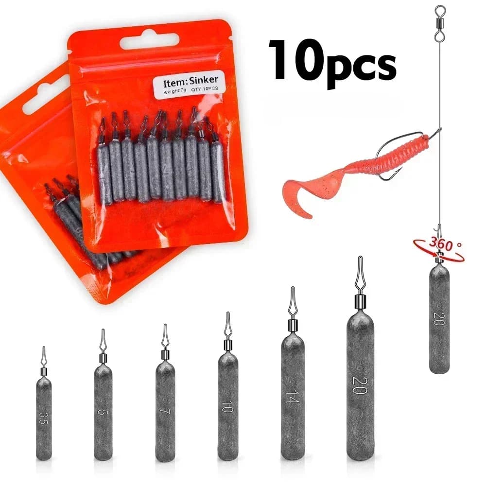 Lot de 10 plombs pêche drop shot et crayon, 3.5g 5g 7g 10g 14g 20g, plombs