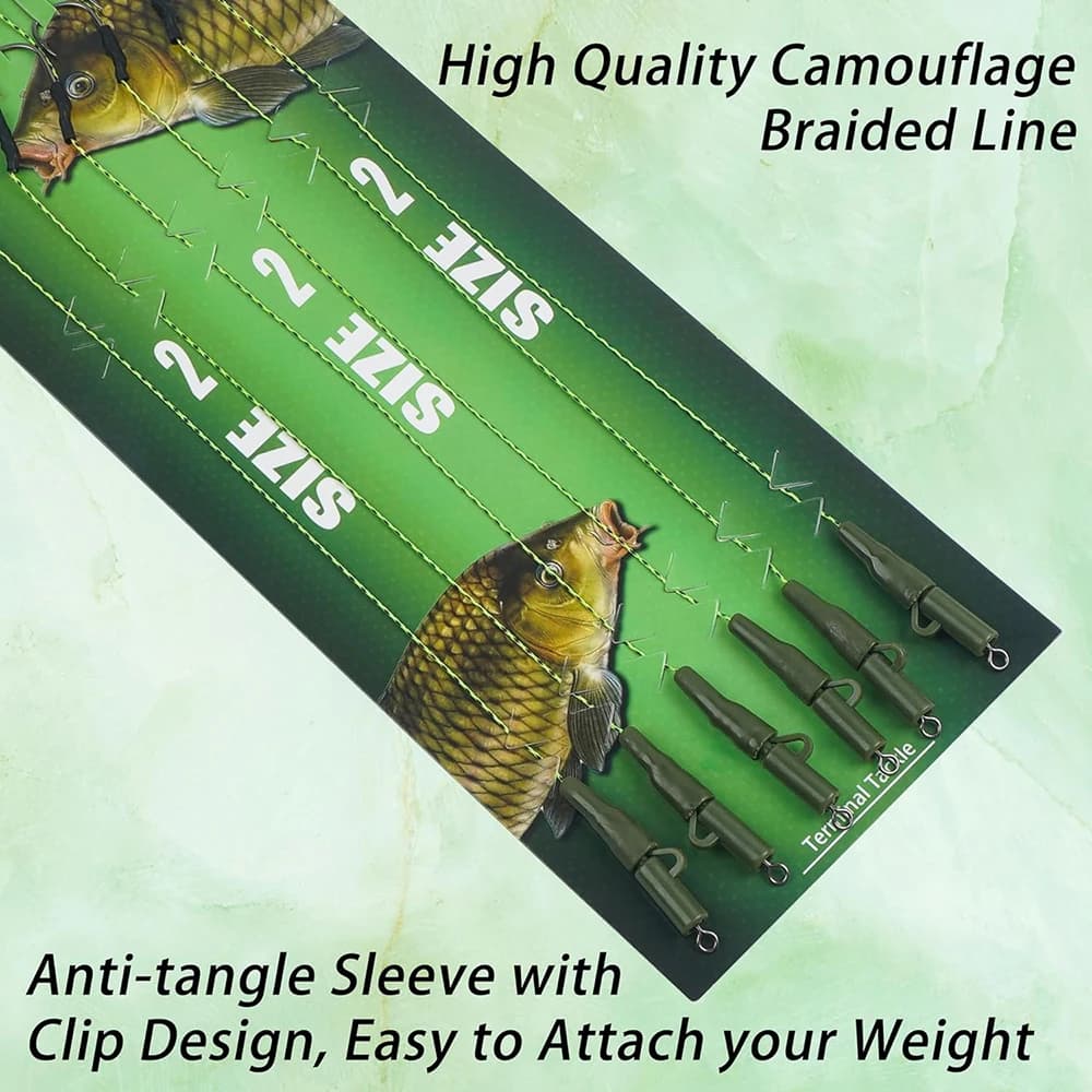 12 montages carp prêts avec clips plombs et hameçons chod/helicopter rigs tailles 2/4/6# accessoires