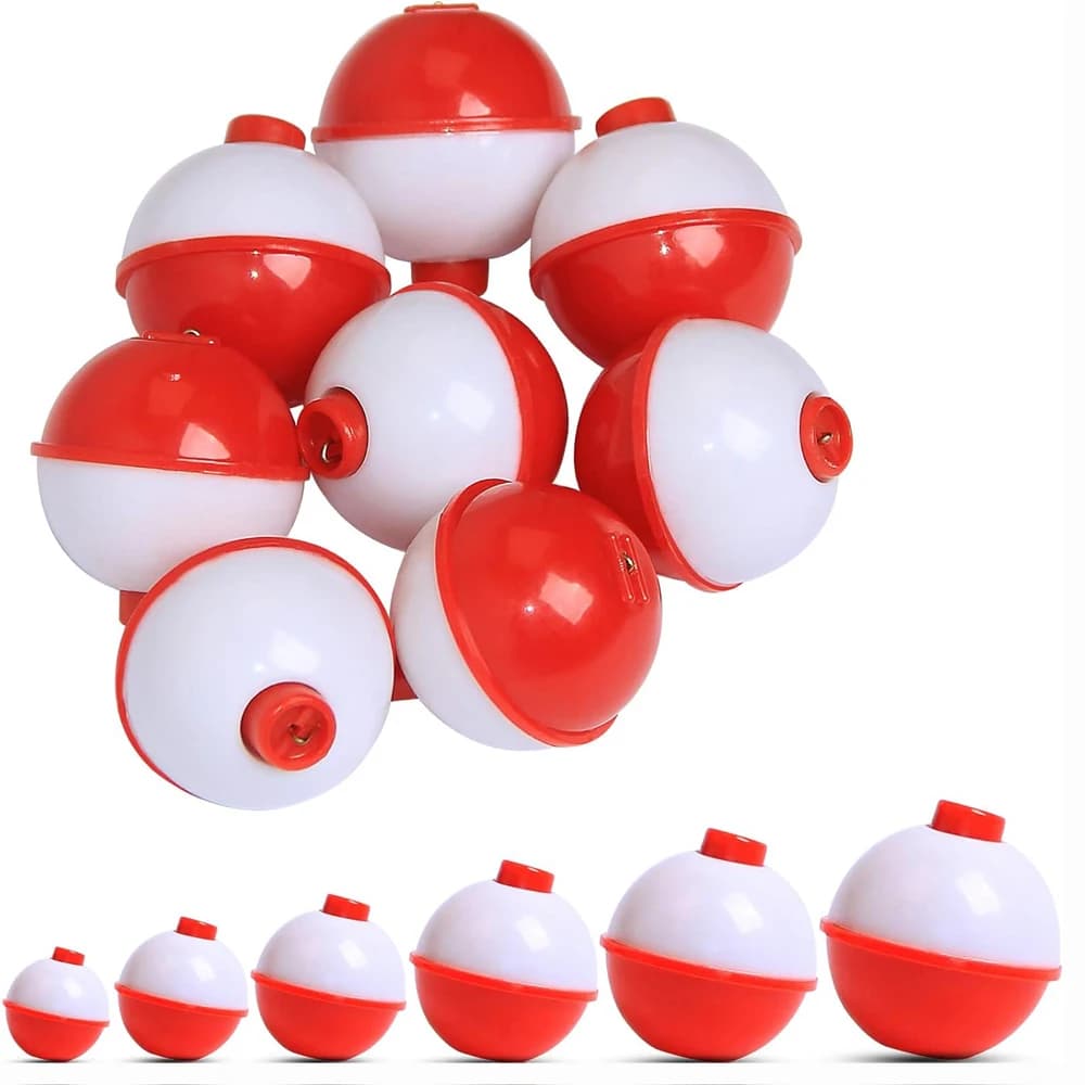 10 flotteurs coulissants ABS rouge/blanc - Bouchons pêche ronds avec bouton poussoir