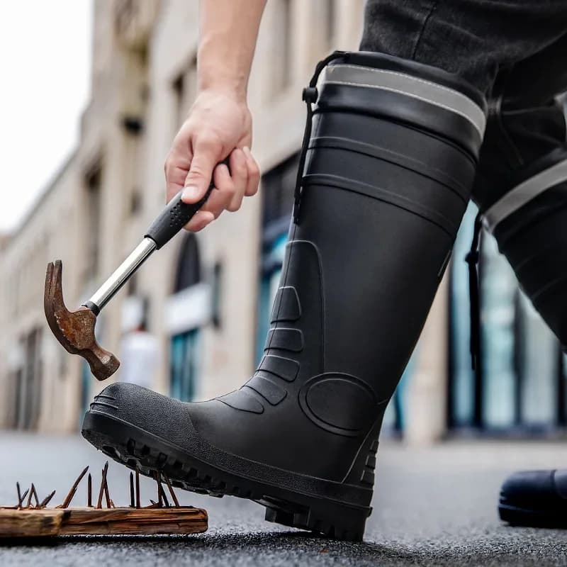 Bottes de sécurité pêche embout acier tube haut - Chaussures anti-écrasement durables PVC résistant