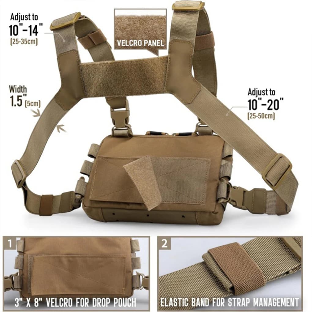 Gilet multifonction voyage outdoor - Sac poitrine tactique pour camping randonnée pêche chasse