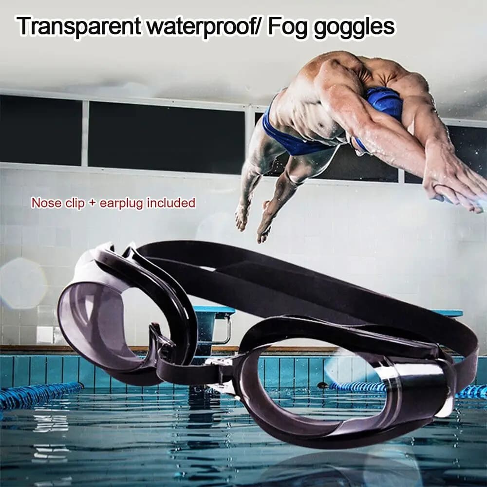 Lunettes de natation étanches anti-buée UV réglables avec embouts et pince-nez pêche