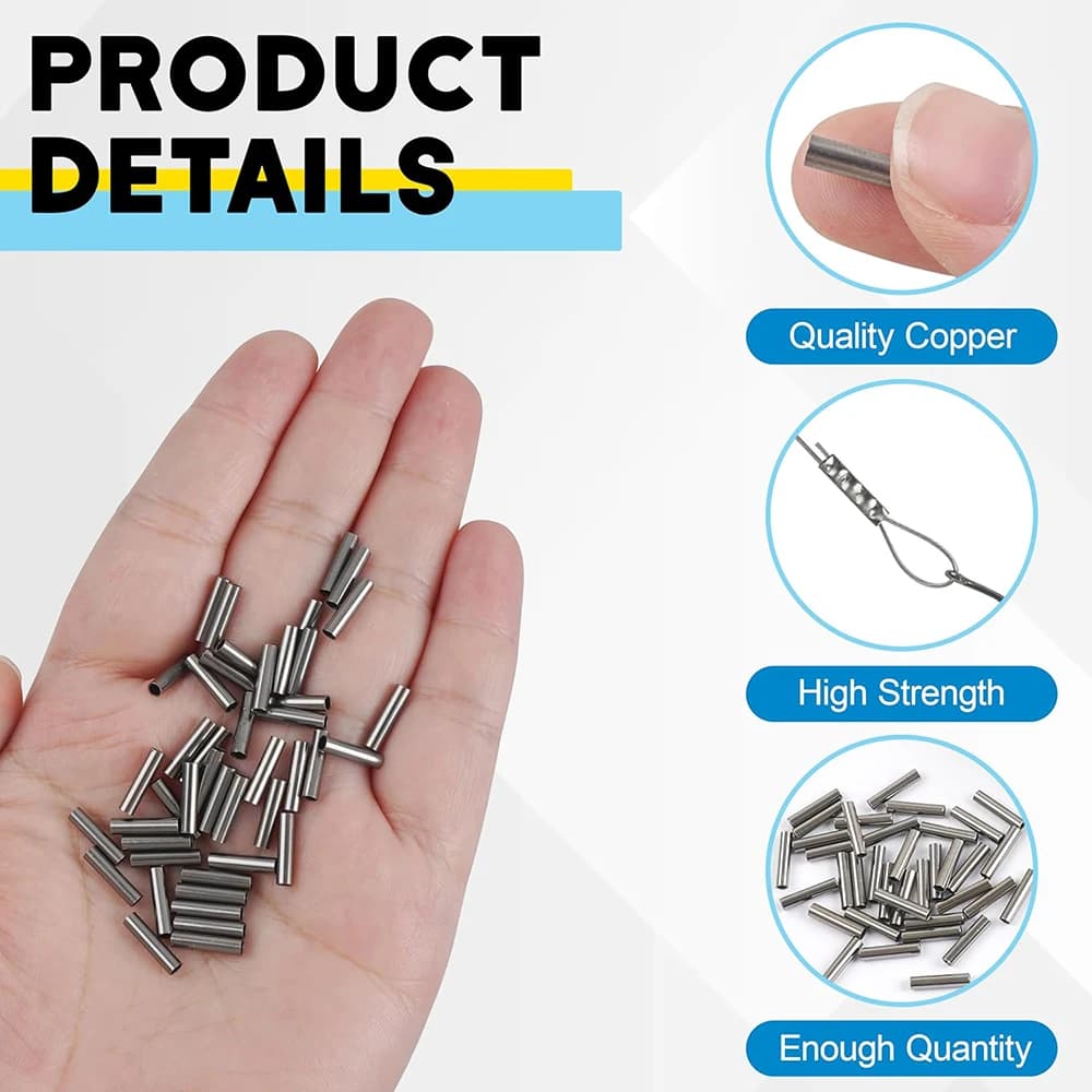 Kit de 100 manchons de sertissage simple pour câble pêche 1.0-3.2#, raccords et accessoires pour ligne en acier