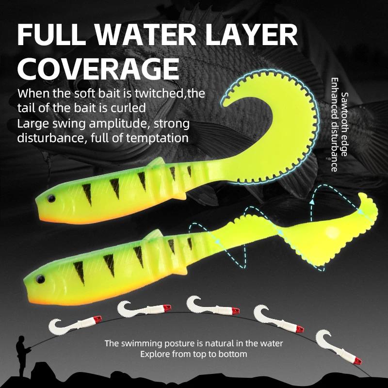 Leurre souple silicone MEREDITH Cannibal Curved Tail 70mm 90mm pour la pêche du bar et carnassiers