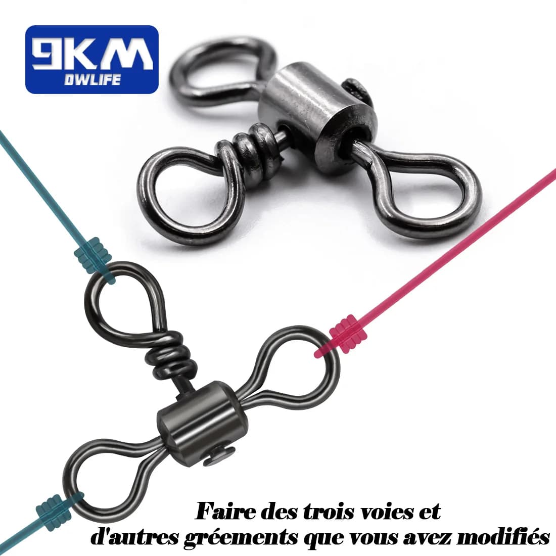 Émerillons triple 25 à 100 pièces laiton inox rotation 360° - Connecteur ligne pêche pour montages jigging surf bottom rig