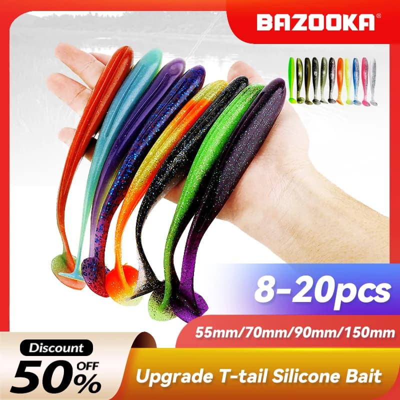 Leurre souple Bazooka Shad Worm 100-150mm - Grand ver T Tail pour brochet et black bass en hiver