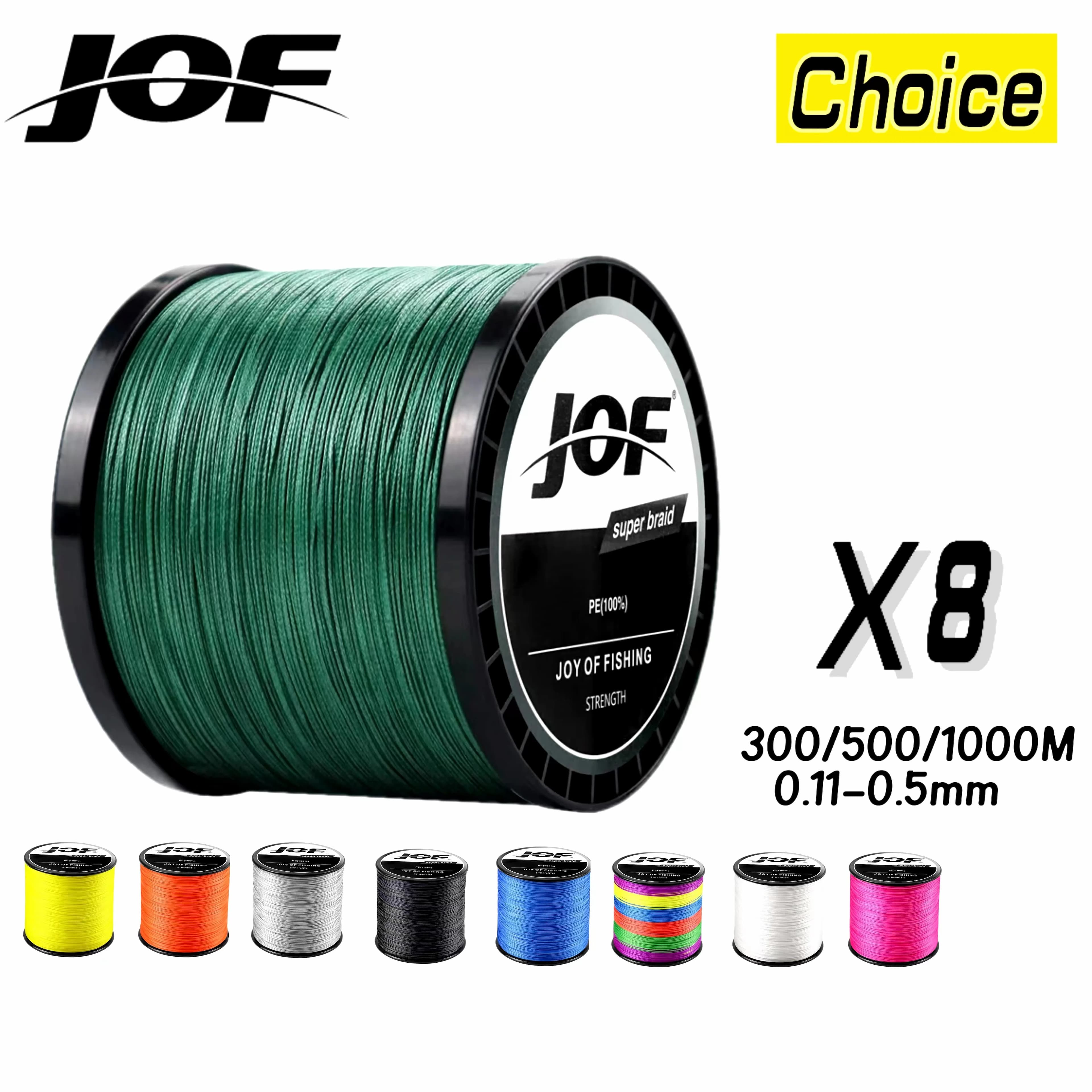 Fil de pêche JOF 8 brins multifilament japonais PE pour carpe en mer, 300m 500m 1000m,