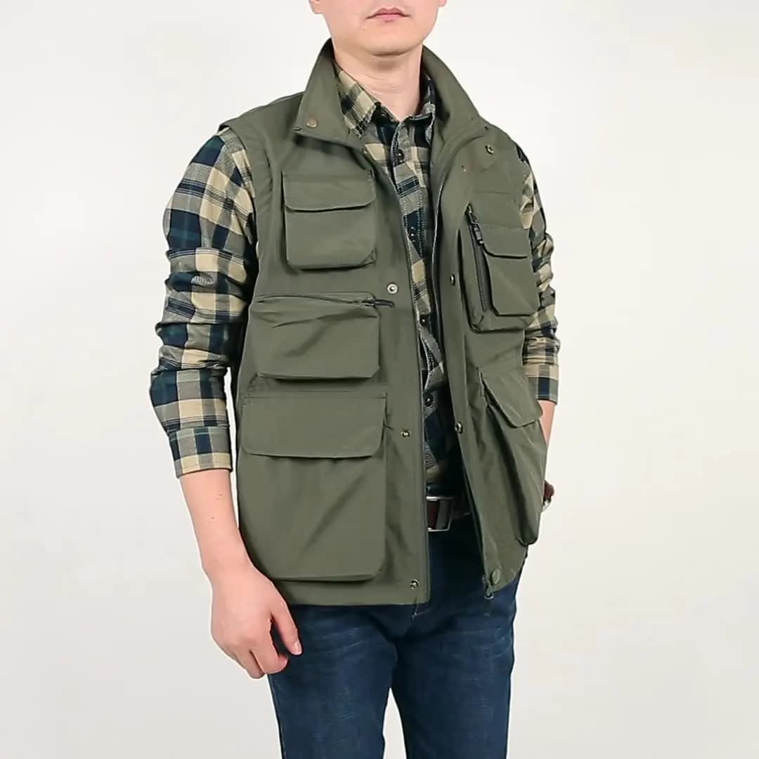 Veste de pêche respirante avec poches zippées - Veste de travail d'été pour activités extérieures homme