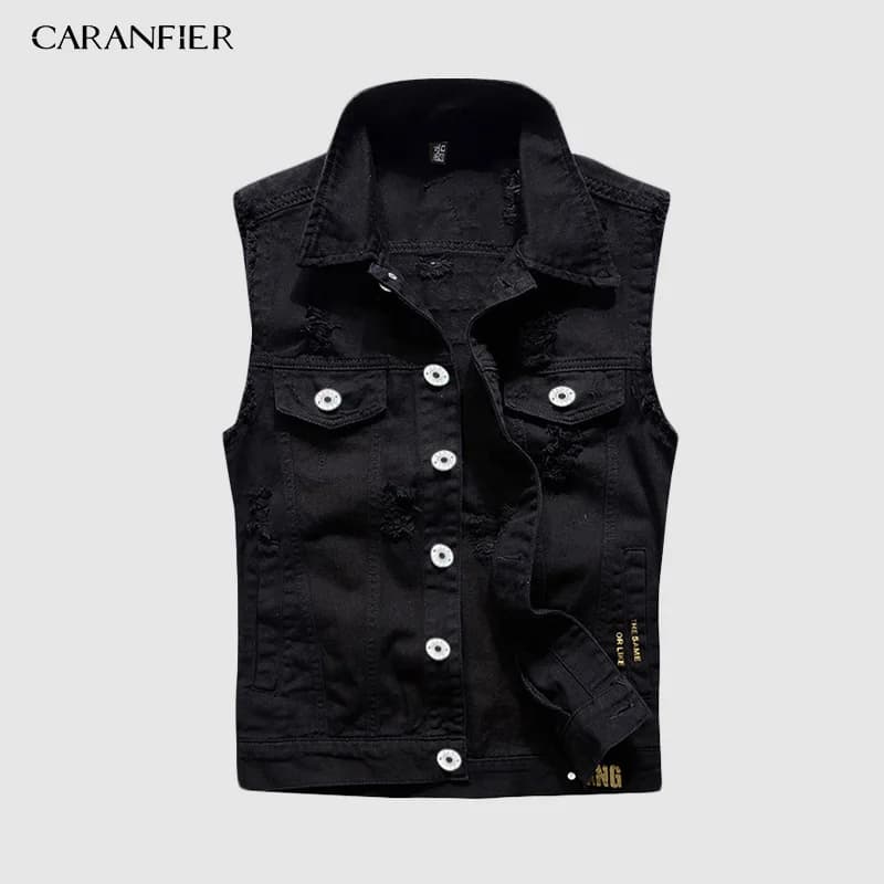 Veste sans manches en jean déchiré pour homme avec poches à franges, style cowboy streetwear printemps
