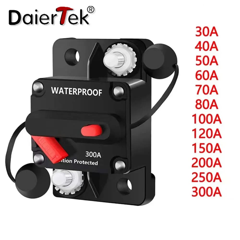 Disjoncteur manuel 30A-300A DaierTek 12V-48VDC - Protection électrique étanche pour bateau et audio voiture