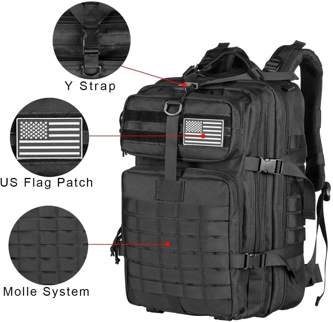 Sac à dos tactique pêche 45L - Rangement MOLLE équipement trekking chasse survie pêcheur