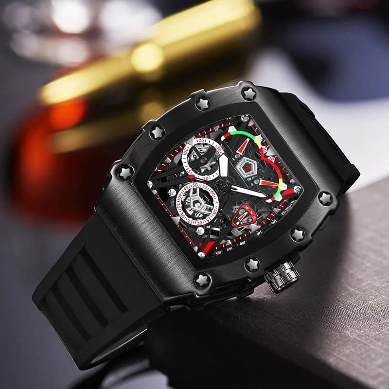 Montre homme UTHAI CQ309 étanche avec éclairage nocturne - Cadran vin et calendrier, bracelet silicone