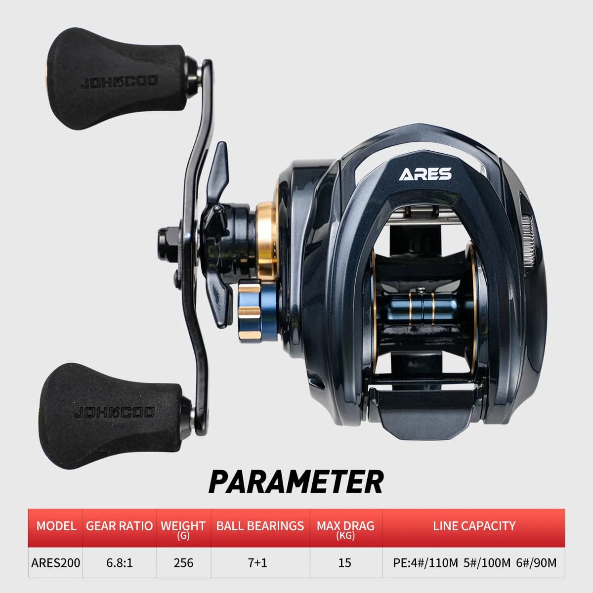 Moulinet baitcasting JOHNCOO frein 15kg - Moulinet casting corps métal 7+1 roulements pour pêche mer et eau douce