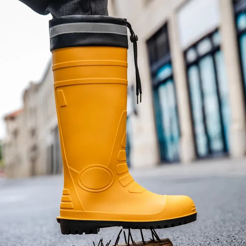 Bottes de sécurité pêche embout acier tube haut - Chaussures anti-écrasement durables PVC résistant