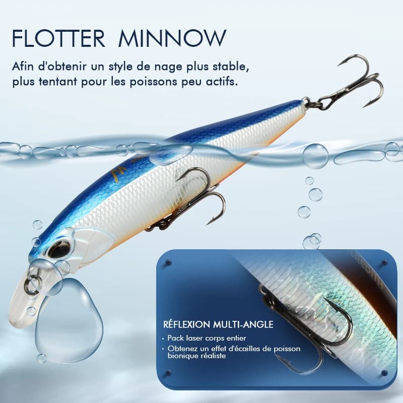 Leurre de pêche flottant MEREDITH JERK MINNOW 100F 14g, leurre dur minnow professionnel pour pêche en