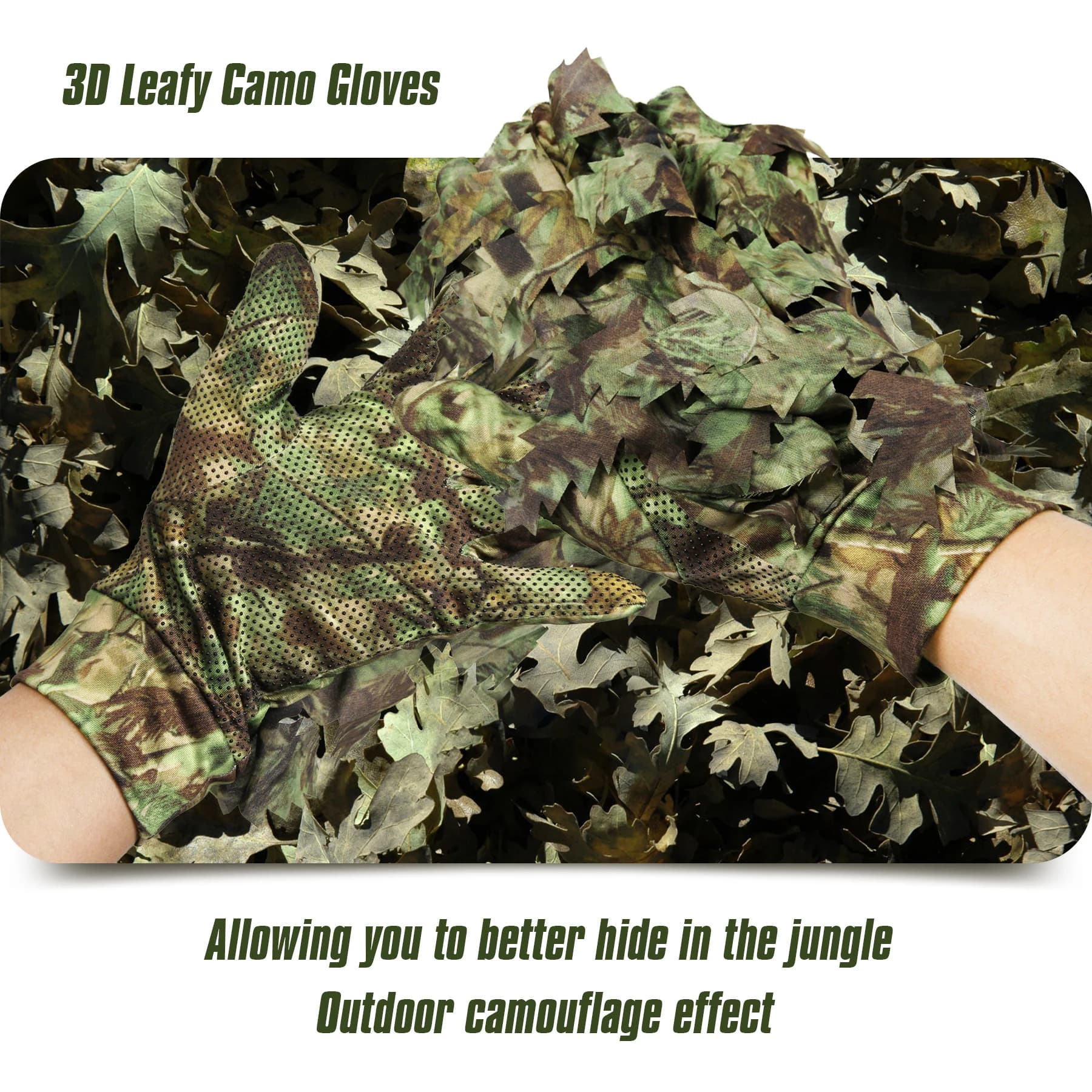 Gants camouflage 3D feuilles GUGULUZA doigts complets confortable antidérapant durable chasse pêche