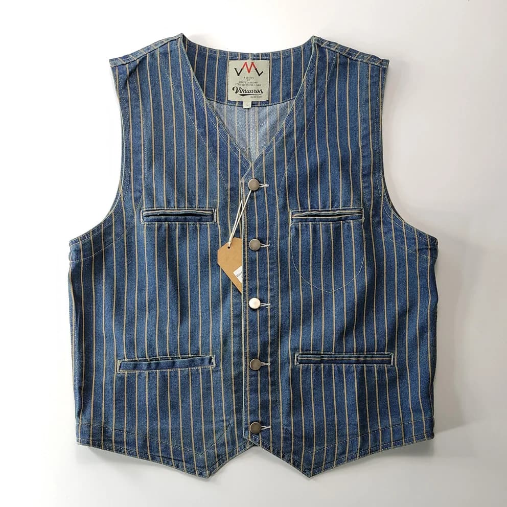 Veste cargo sans manches en denim lavé pour homme, décontractée à multiples poches et col V,