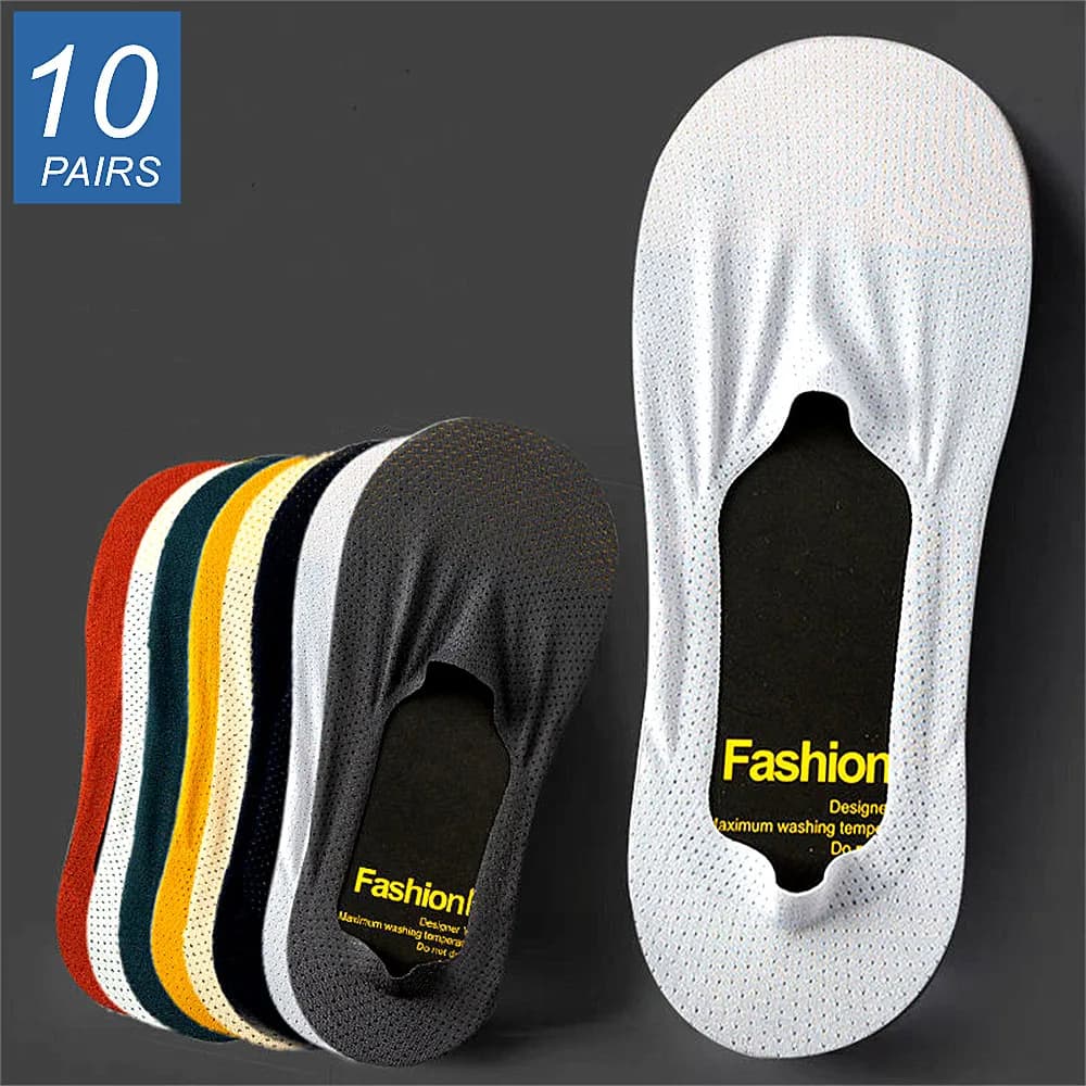 10 paires chaussettes invisibles pêche homme semelle coton anti-dérapage silicone cheville