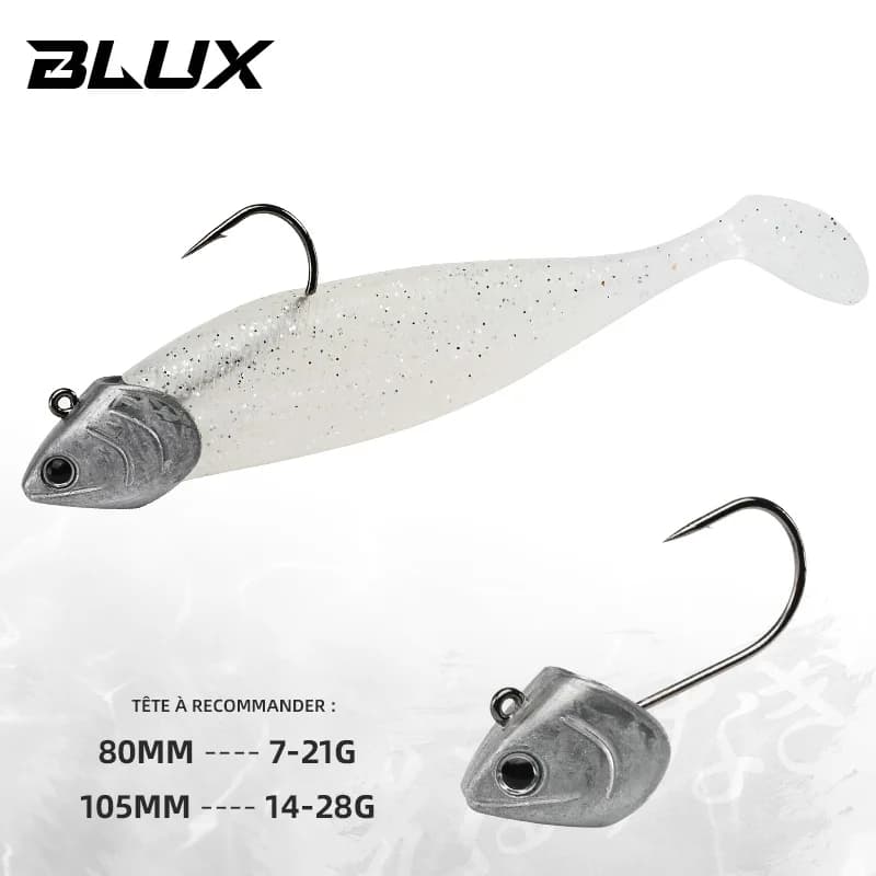 Leurre souple BLUX BLOD SHAD 80mm 105mm pour bar et loup, leurre silicone avec tête plombée