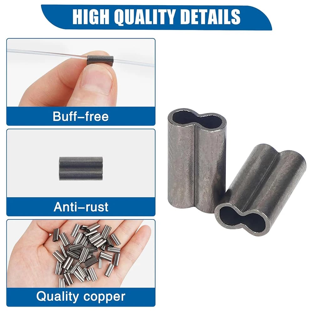 50 pièces manchons de sertissage cuivre double barillet pour bas de ligne pêche - Connecteurs tube crimp PRO BEROS