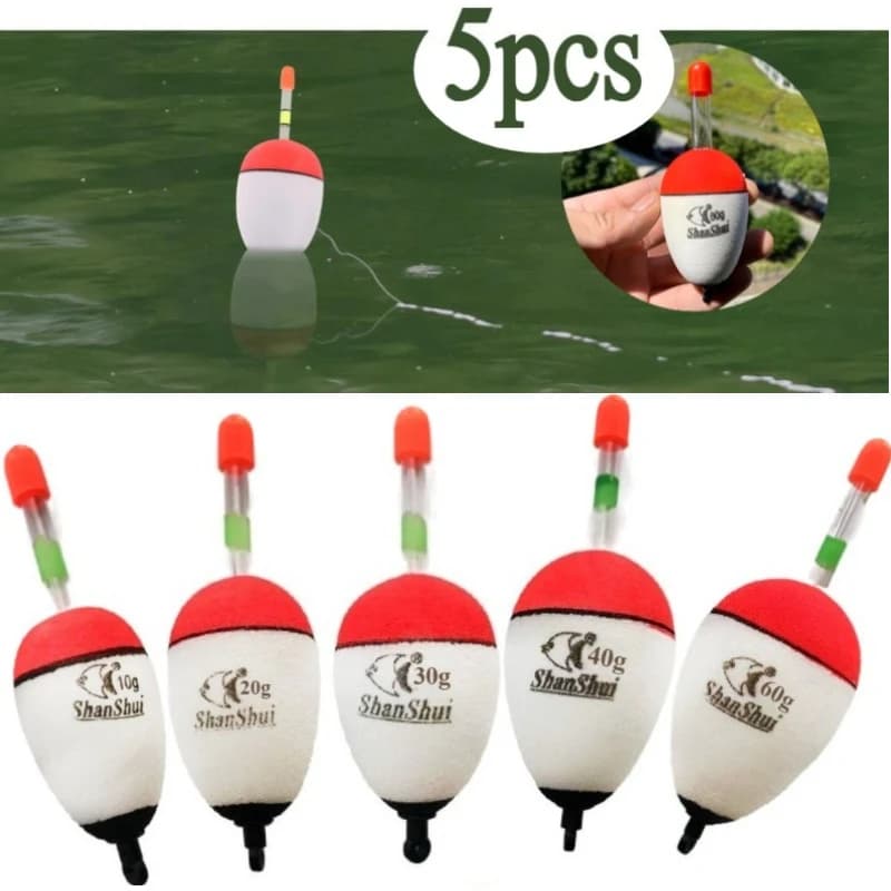 5 Flotteurs lumineux de pêche de nuit EVA 20g à 60g pour surf-casting et rocher, leurres fluorescents