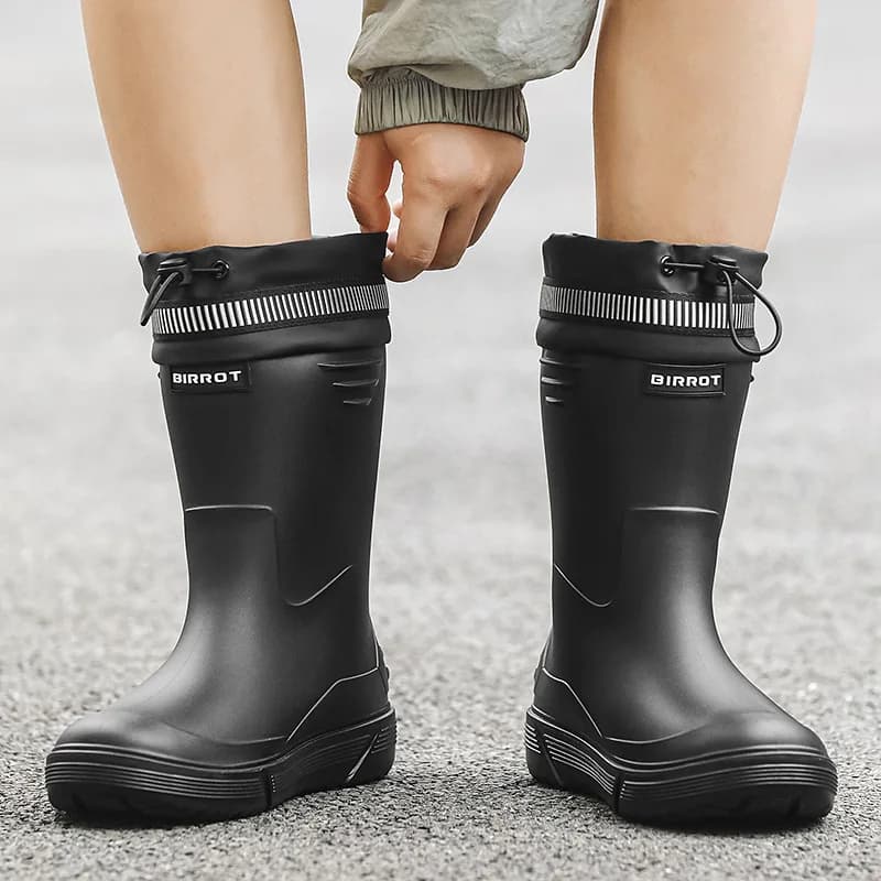 Bottes caoutchouc homme mi-mollet imperméables anti-dérapantes semelle épaisse - Chaussures eau livreurs pêche