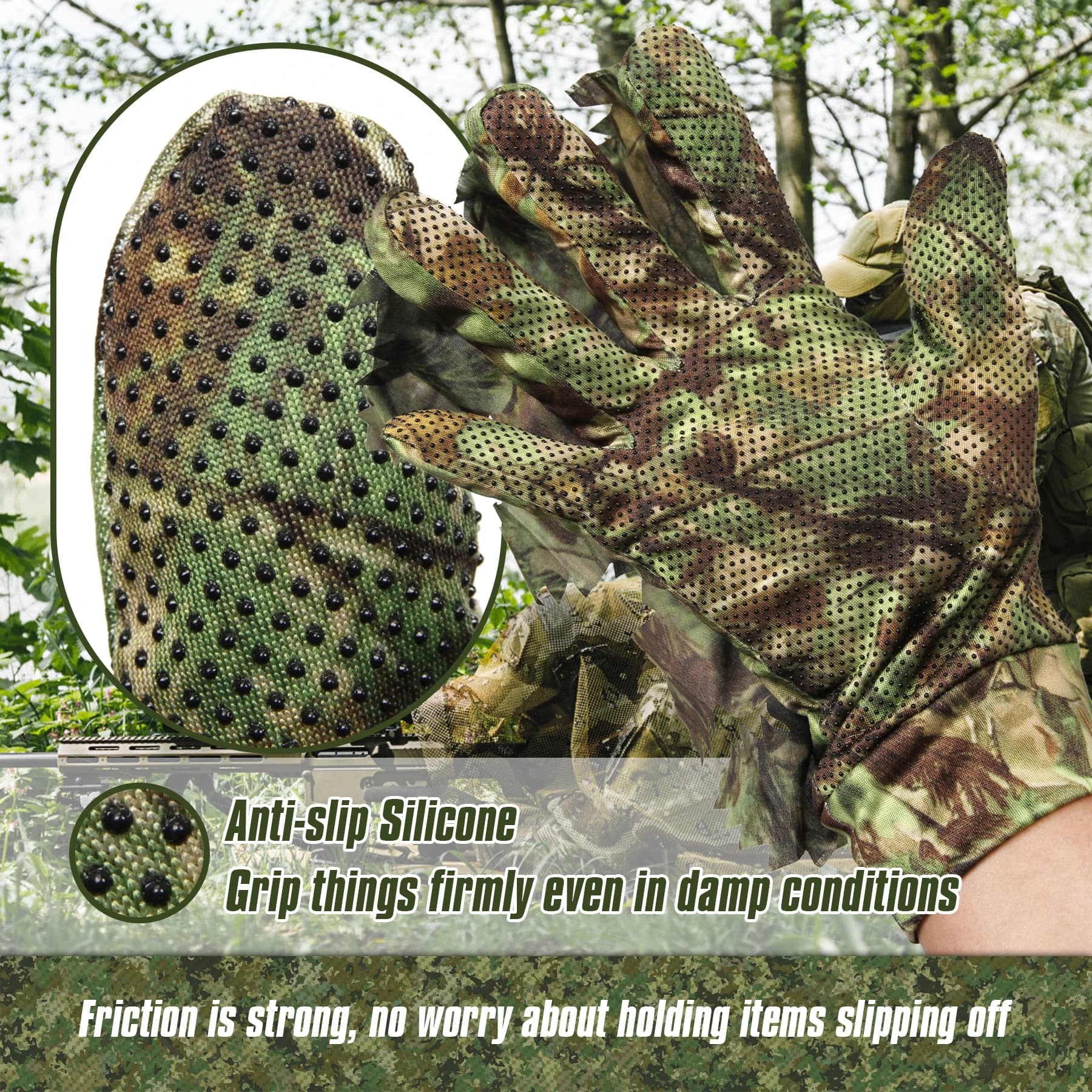 Gants camouflage 3D feuilles plein doigt chasse pêche tir vélo unisexe mitaines outdoor