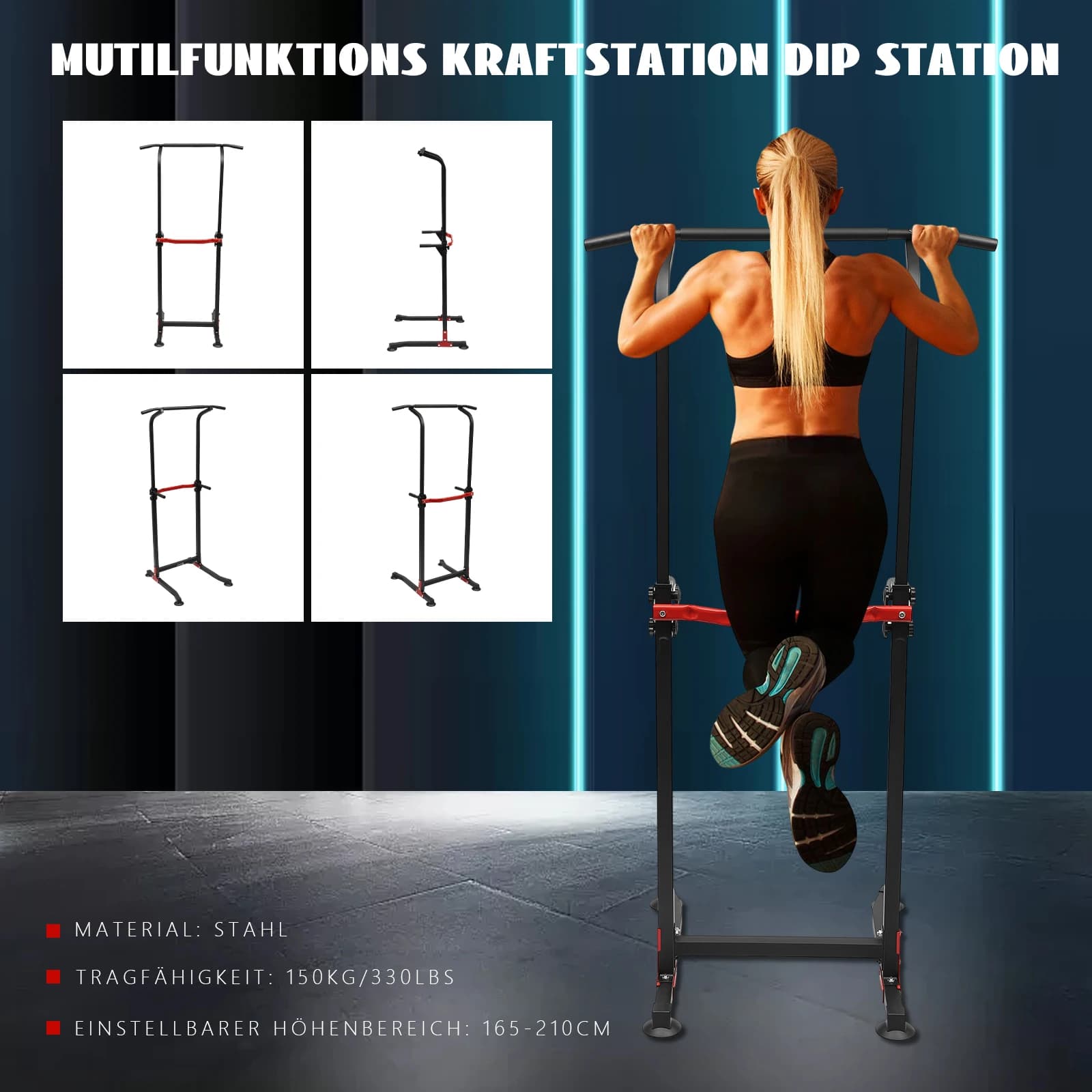 Power Tower Dip Station Freestanding - Barre de traction réglable pour musculation à domicile