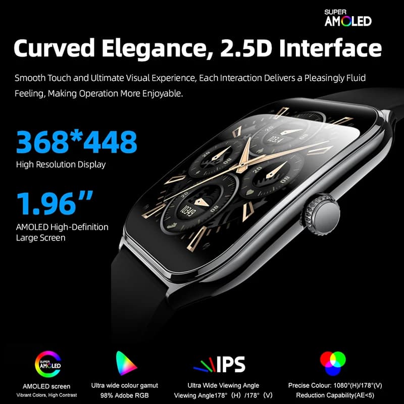 Montre connectée OPPO ultra fine 1.96" AMOLED 70+ modes sport monitoring santé appel Bluetooth étanche