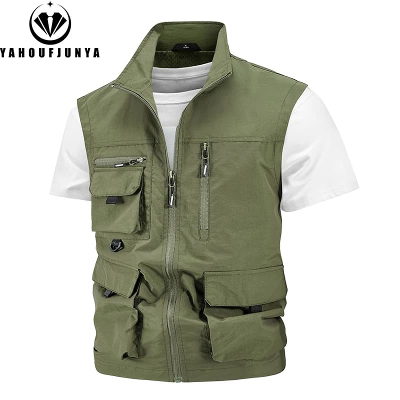 Veste de pêche sans manches homme été 2024 légère respirante à multiples poches pour camping et extérieur