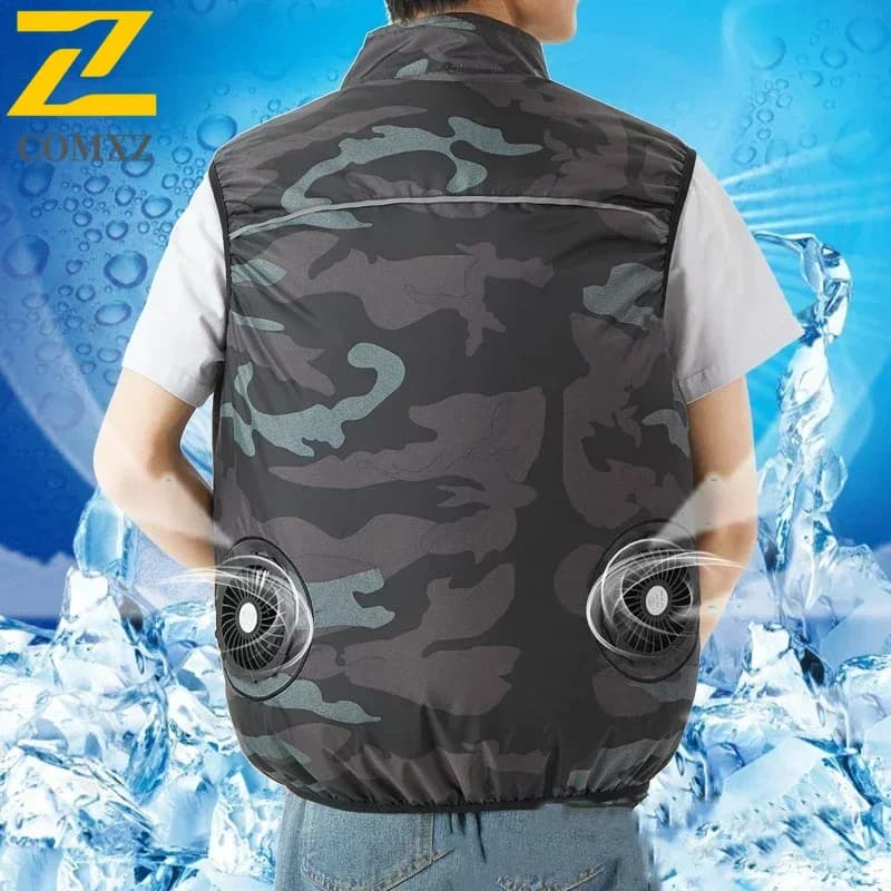 Veste rafraîchissante homme rechargeable USB pour pêche, camping et travail en été