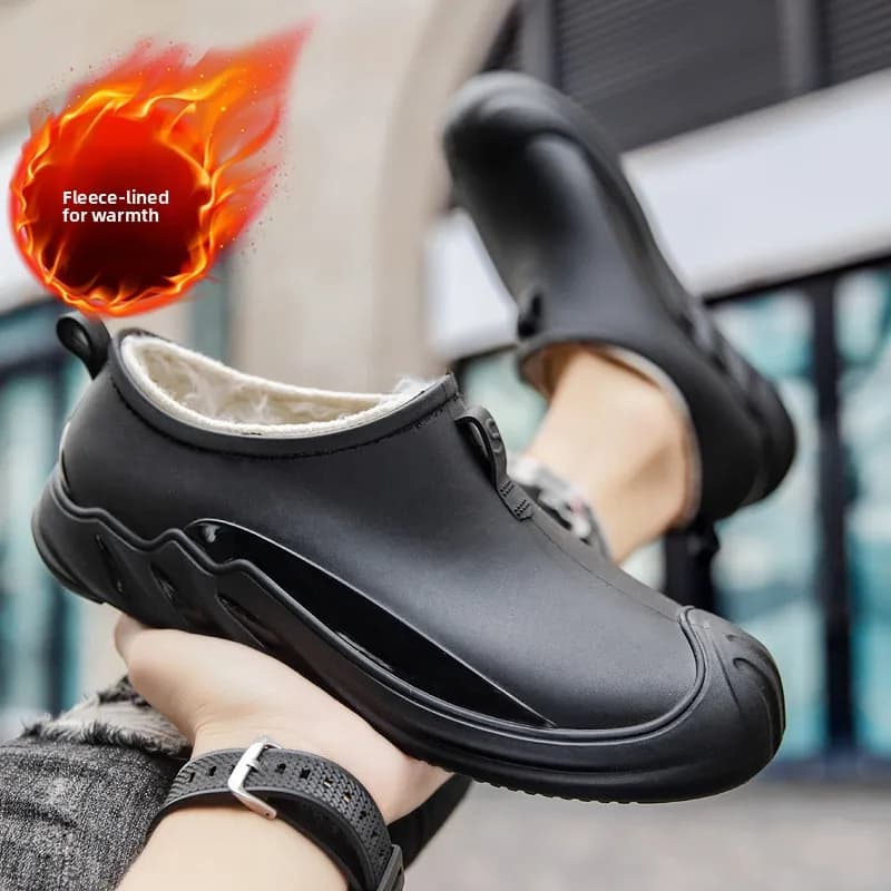 Bottes pêche basses doublées polaire imperméables - Chaussures travail cuisine automne hiver