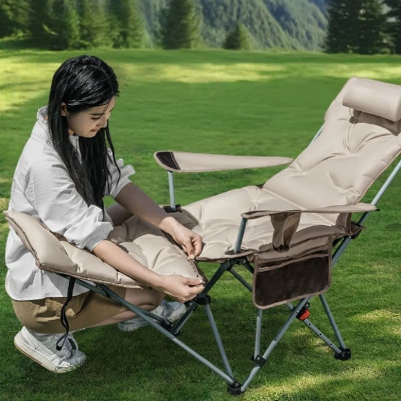 Fauteuil camping pliant inclinable avec siège rembourré coton réglable pour pêche plage voyage extérieur