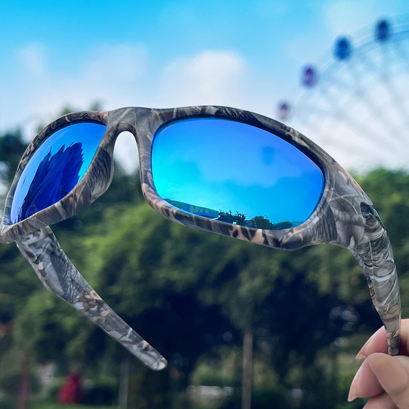 Lunettes de pêche polarisées camouflage - Réduction reflets eau pour meilleure détection poissons