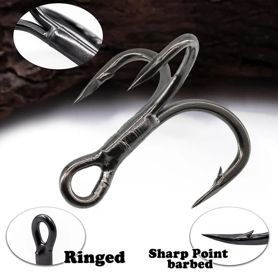Hameçons triples 6X pour pêche gros carnassiers - Lot de 10 hameçons trebles barbelés ultra-tranchants tailles