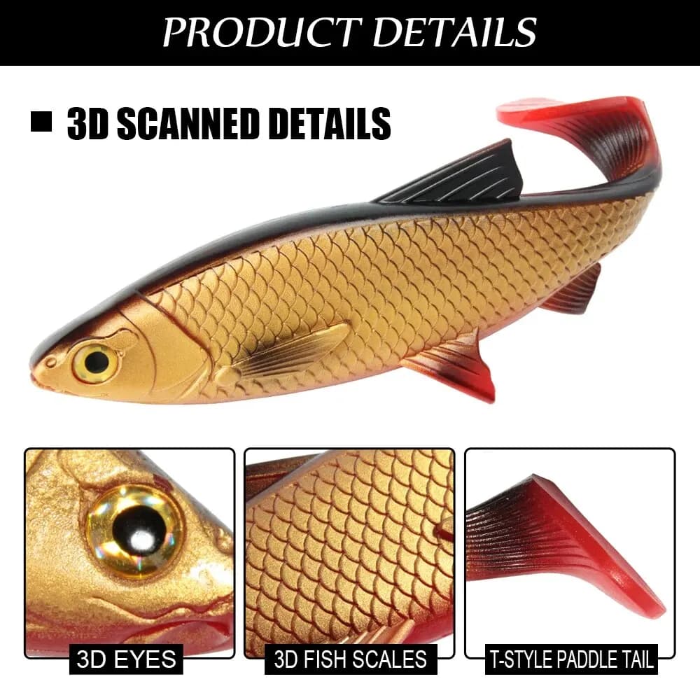 Leurre souple Spinpoler 3D River Roach pour pêche du brochet et du sandre - appât silicone réaliste