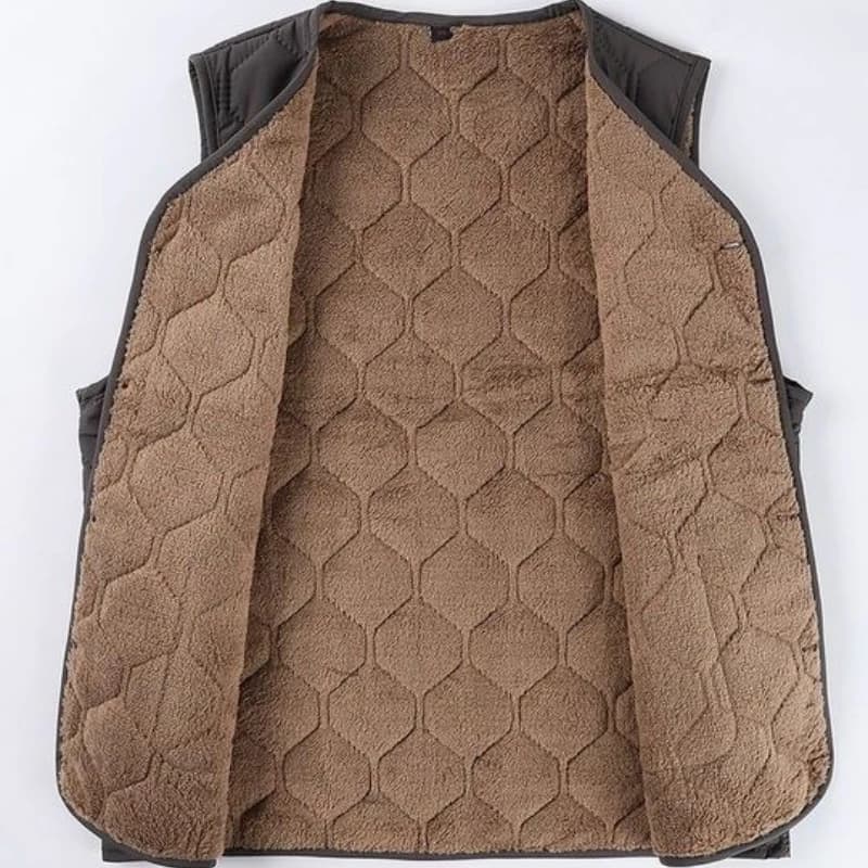 Gilet homme sans manches polaire épais hiver col V boutonnés plaid casual