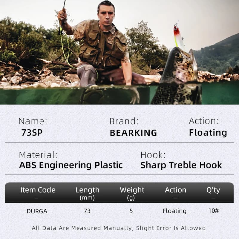 Leurre minnow BEARKING 73mm 5g avec poids magnétique - Crankbait professionnel qualité premium