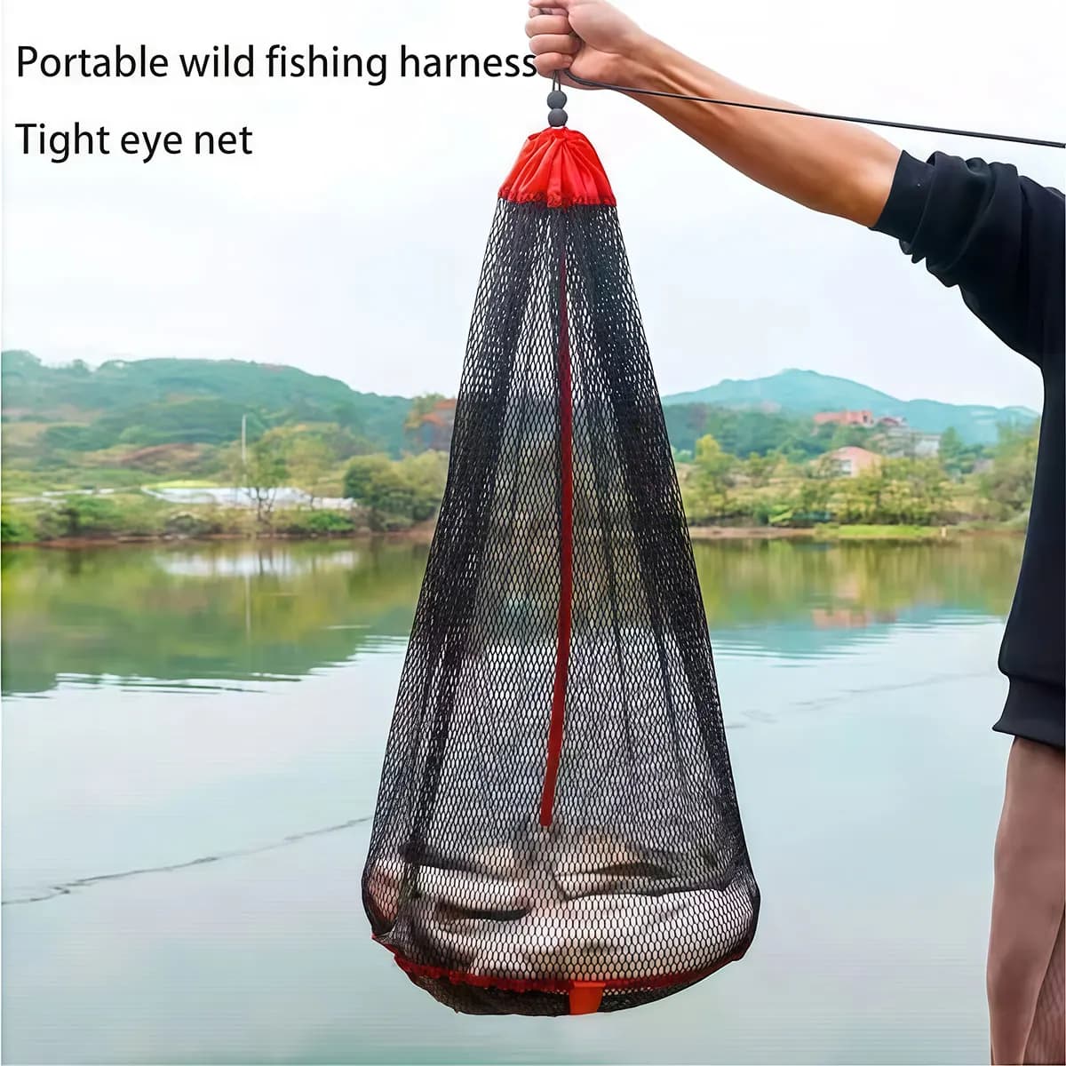 Filet pliable pêche à mailles épaisses - Sac de transport pour poissons vivants et matériel