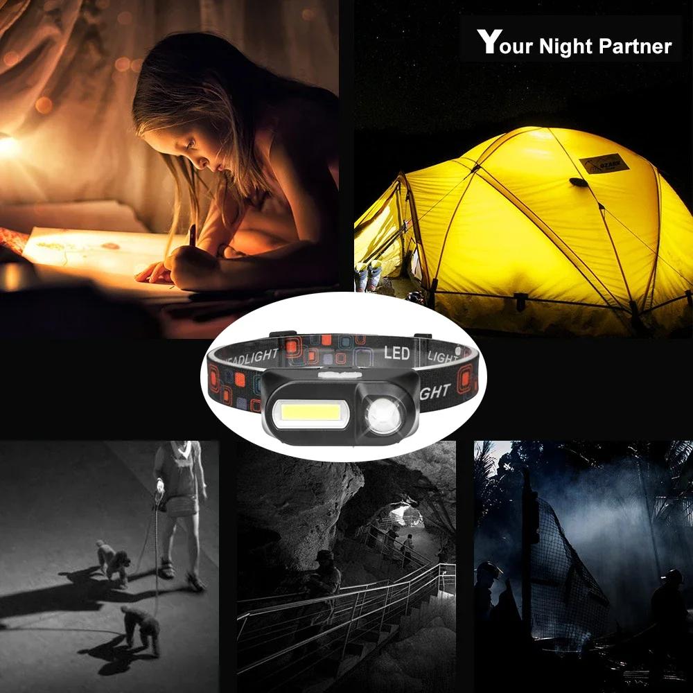 Mini frontale LED pêche portable XPE COB rechargeable USB - Compacte pour pêche discrète et mobile