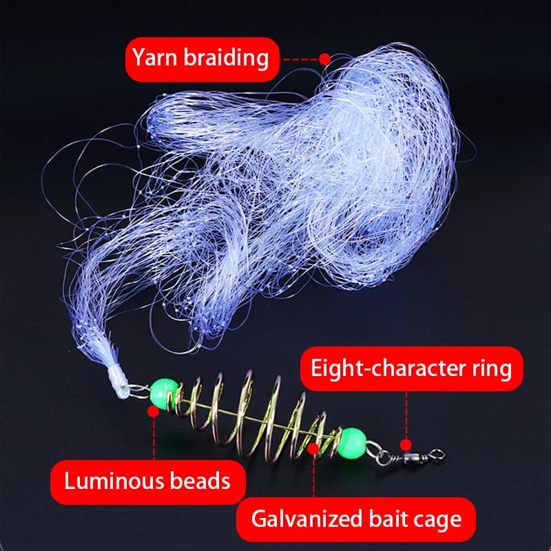 Filet de pêche lumineux avec perles et piège à appâts en cuivre pour poissons de mer et bancs