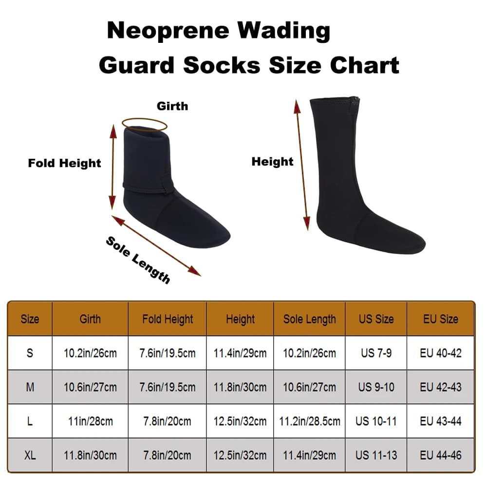 Chaussettes néoprène 3mm unisexe pour pêche à gué et activités aquatiques outdoor