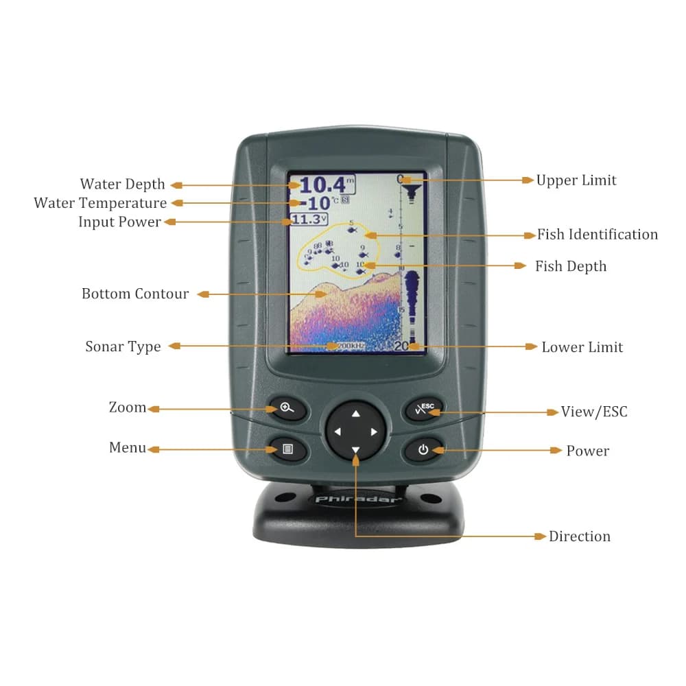 Sonar de pêche portable 3.5" LCD - Détecteur de poissons avec alarme et localisateur de profondeur