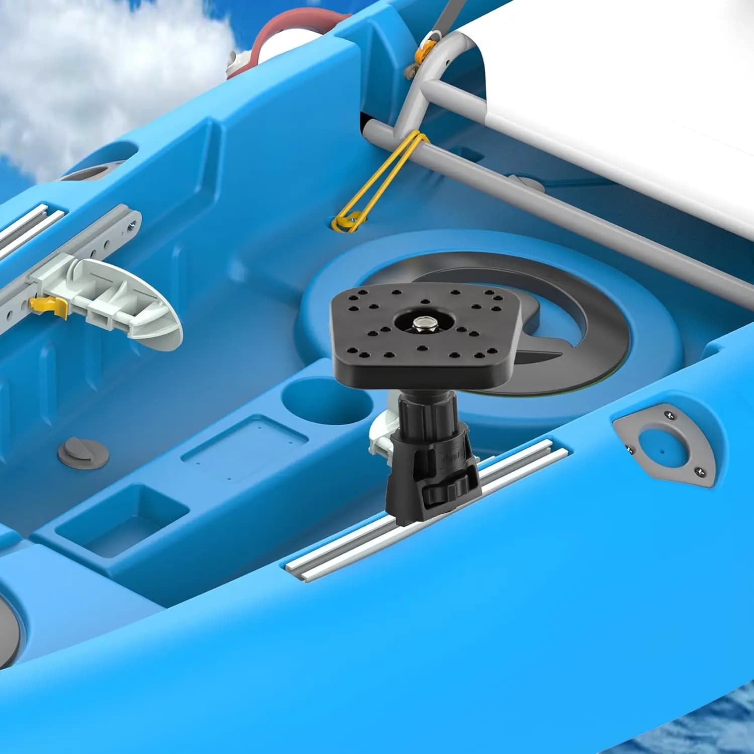 Adaptateur rail kayak avec base anti-rotation pour supports canne à pêche et accessoires de pêche