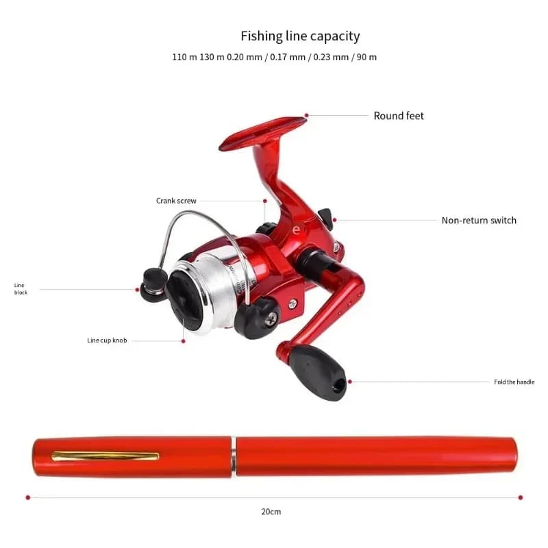 Canne pêche télescopique mini portable 20cm poche stylo avec moulinet pliable voyage
