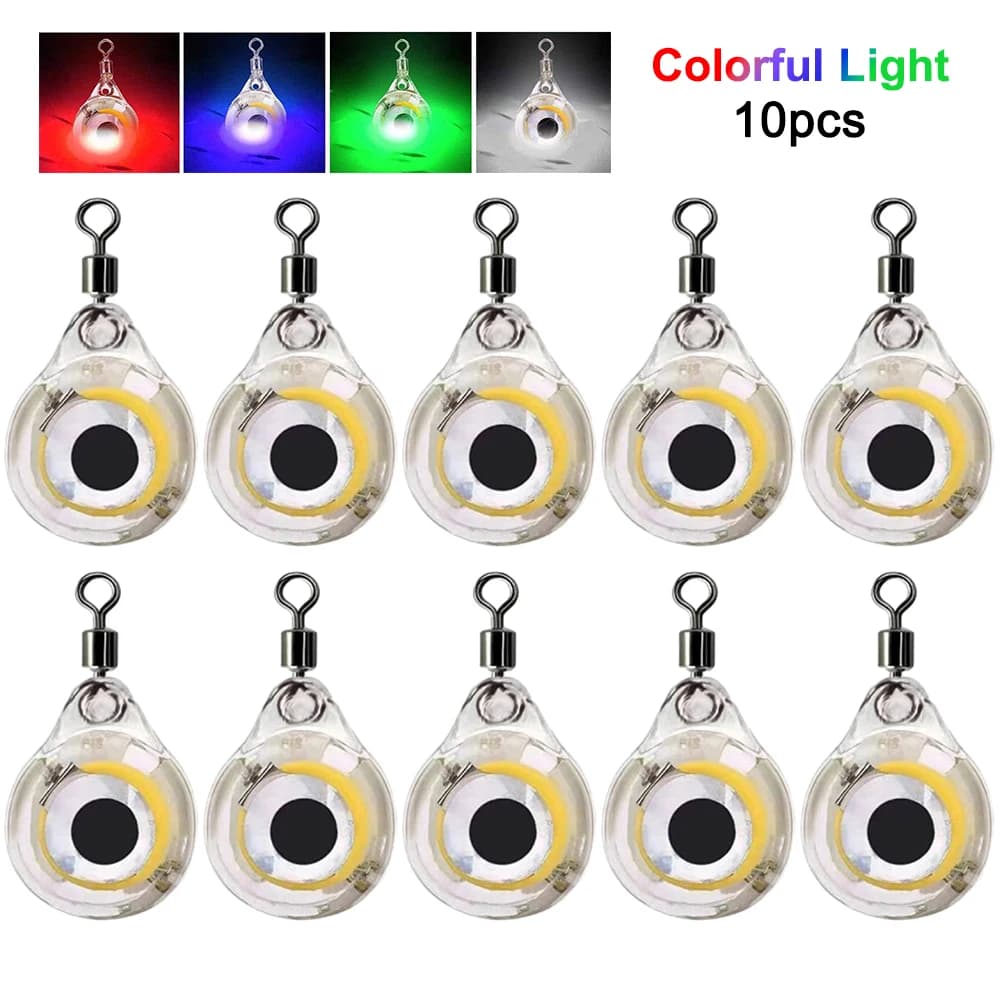 10 lampes LED sous-marines pour attirer calamar et poisson, leurre lumineux forme d'oeil pour pêche en profondeur