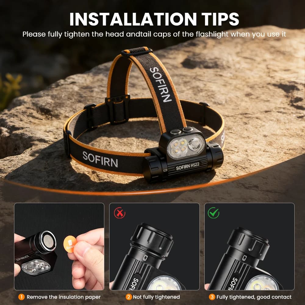 Lampe frontale SOFIRN HS22 2500lm avec réglage continu de température de couleur pour pêche technique nocturne