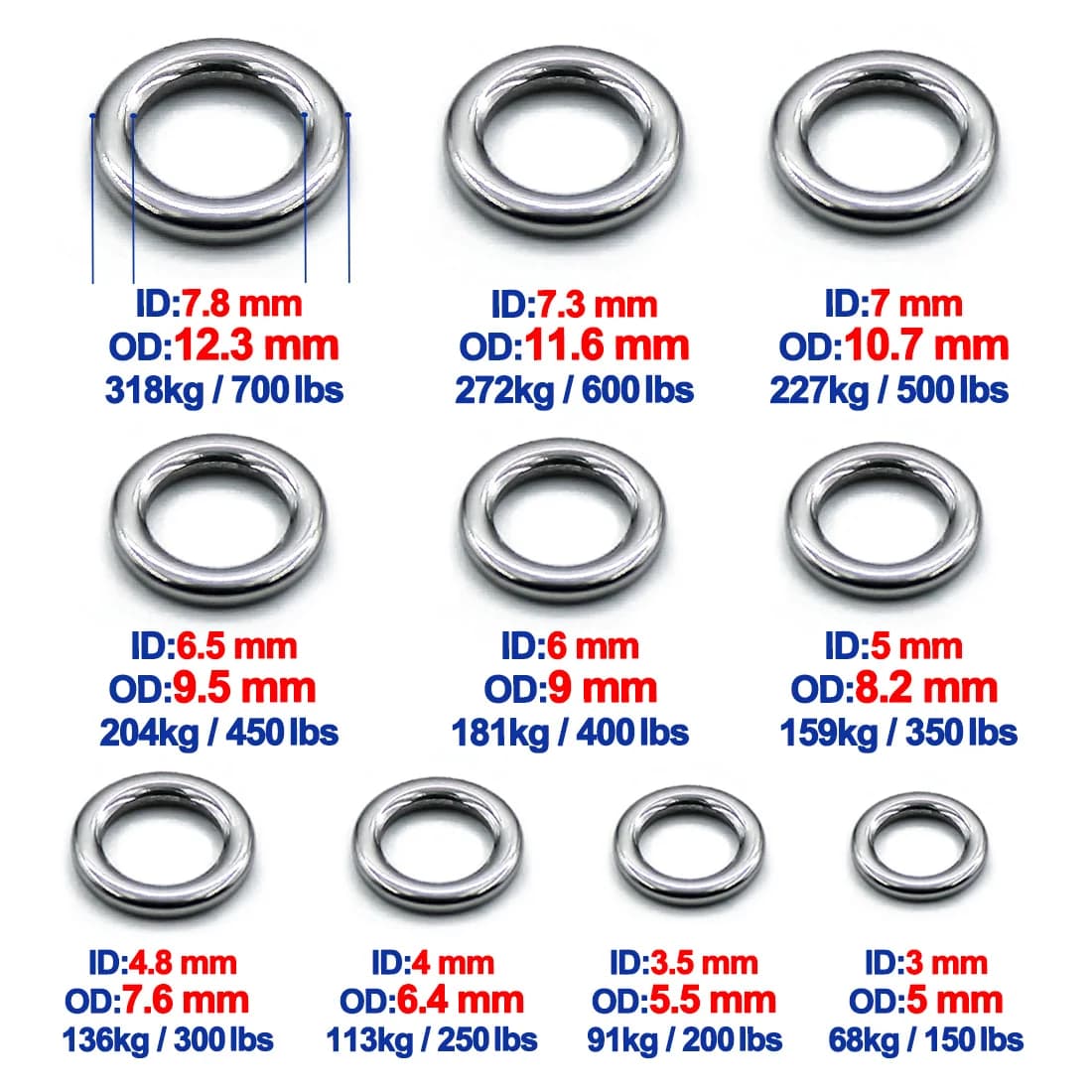 Anneaux solides pêche 20 pièces connecteurs leurres inox accessoires mer eau salée chrome