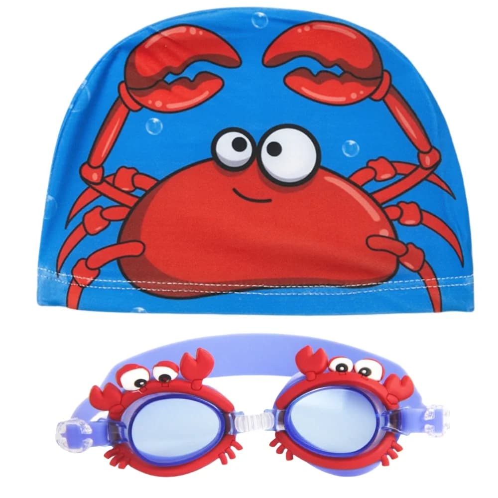 Kit natation enfants lunettes petit format anti-buée avec bonnet - Équipement complet motifs cartoon