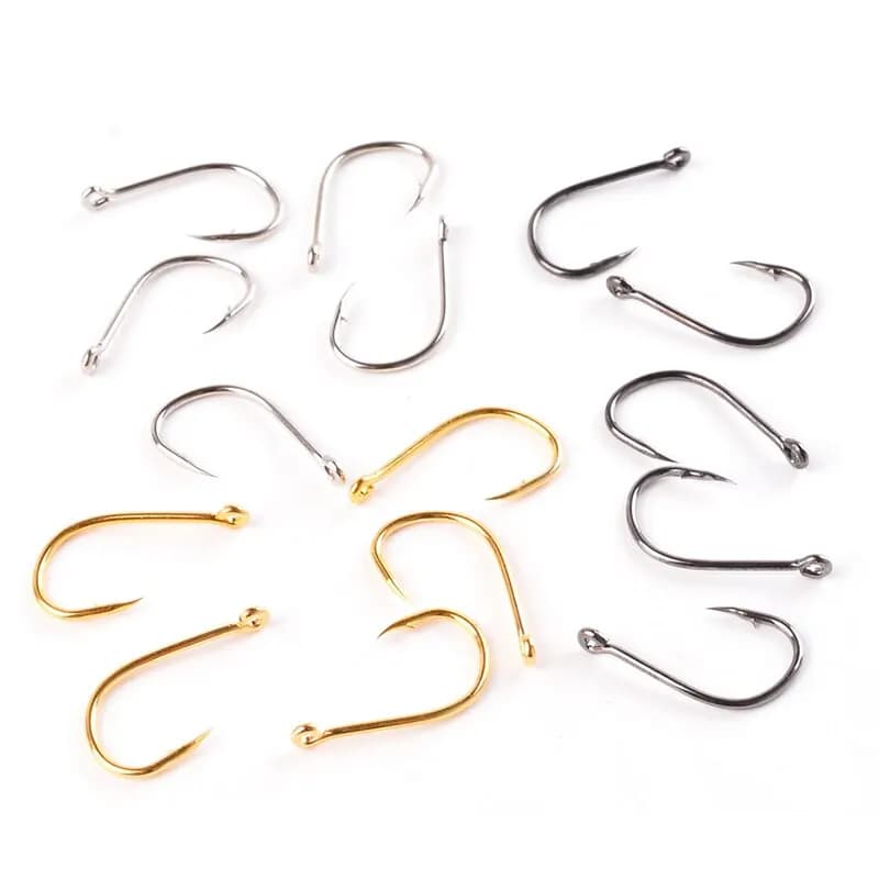 100 hameçons de pêche mer avec boucle pour carpe cruciane, set accessoires pêche Luyatai, hameçons barbelés